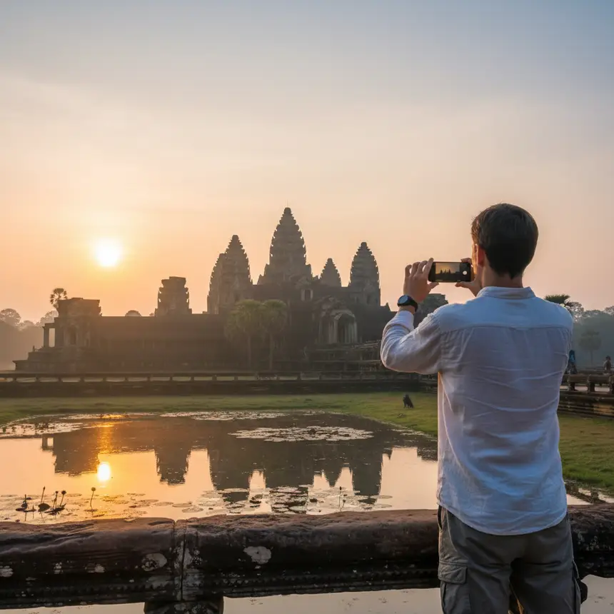 Angkor Wat post-sunrise reflection