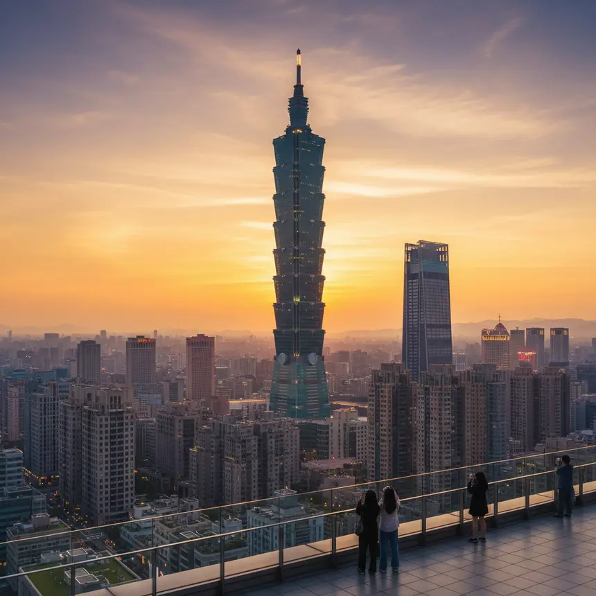 Taipei 101 skyscraper and city lights