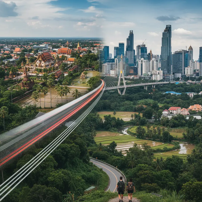 Northern Thailand cities, panoramic view, travel movement