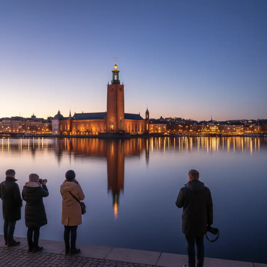 Stockholm City Hall evening glow