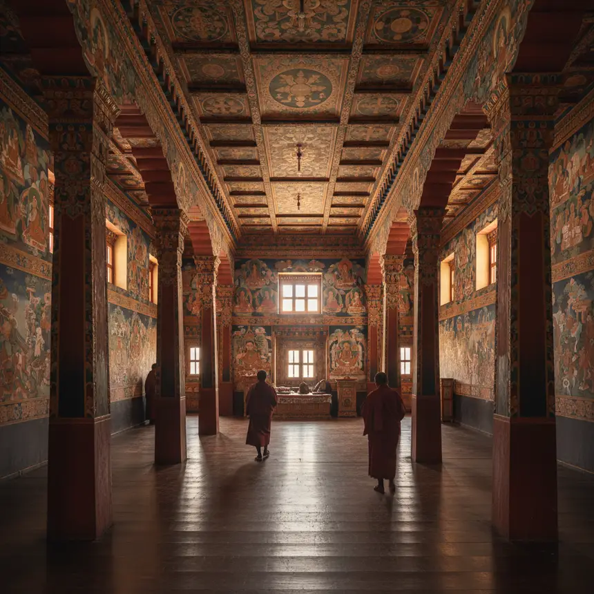 Punakha Dzong grand assembly hall interior