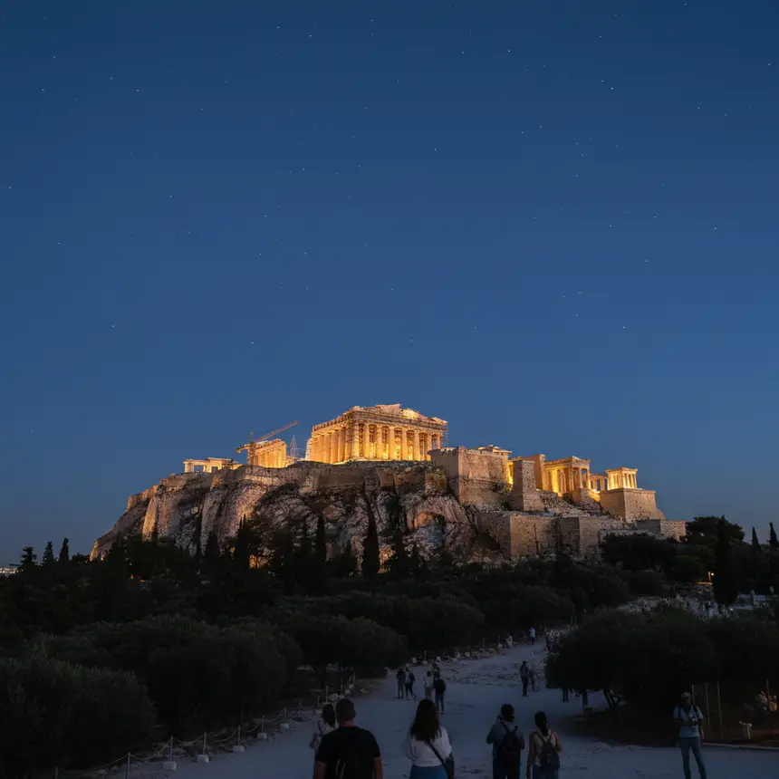 Acropolis at twilight, Parthenon, ancient ruins