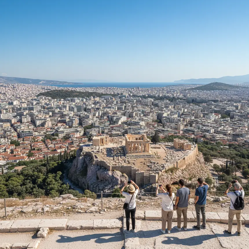 Athens city panorama, Acropolis view, ancient urban landscape