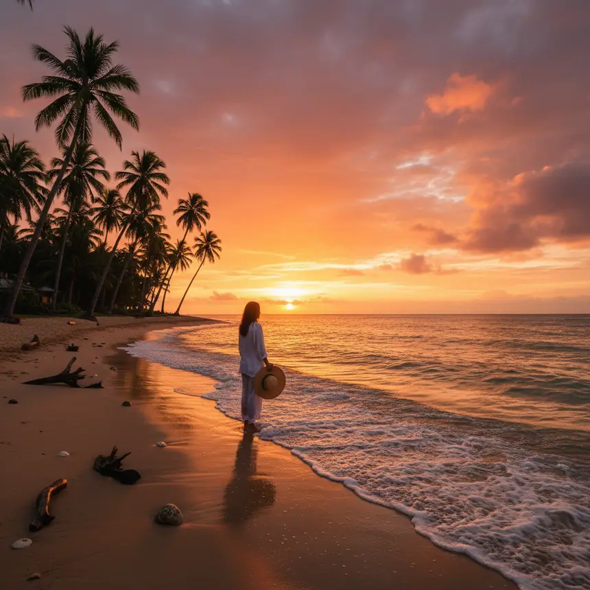 Serene tropical beach at sunset