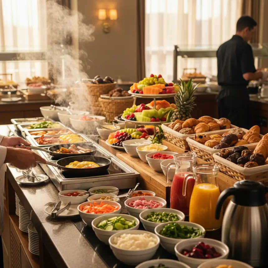 Hotel breakfast buffet omelet