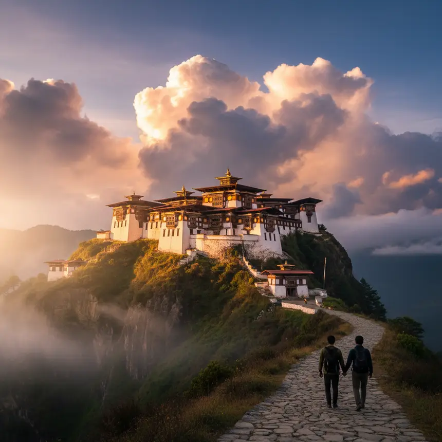 Bhutan landscape, traditional fortress