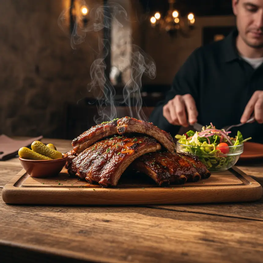 Prague pork ribs, Czech meat dish, grilled ribs platter