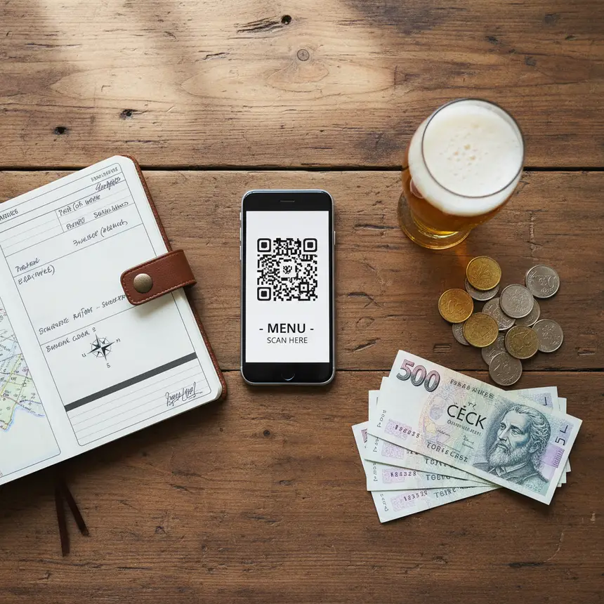 Prague travel preparation, Czech currency, QR menu, travel planning