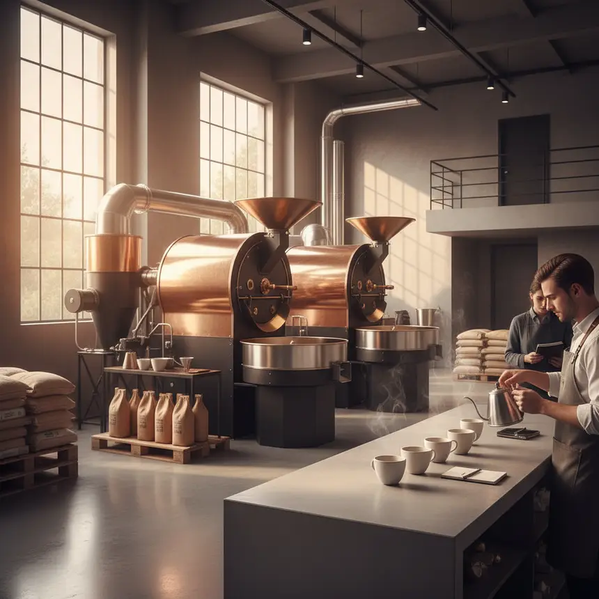 Roastery cafe interior scene