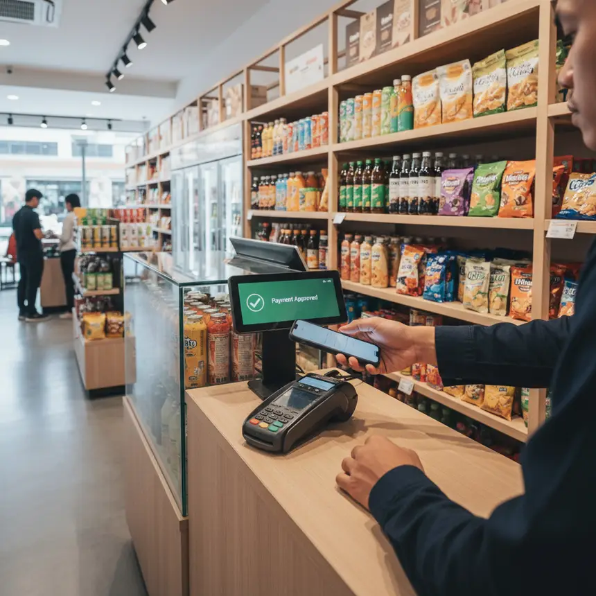 Contactless payment at Bali convenience store