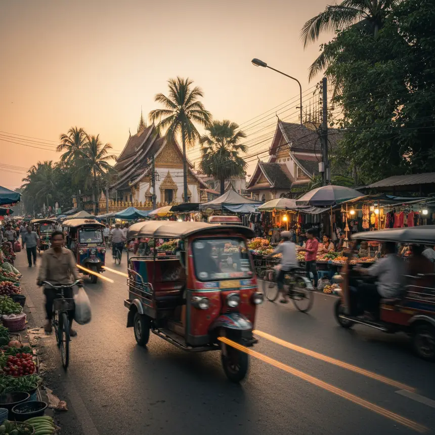 Vientiane bustling street scene