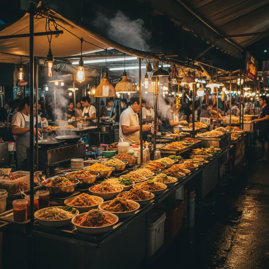 Bangkok night market, street food