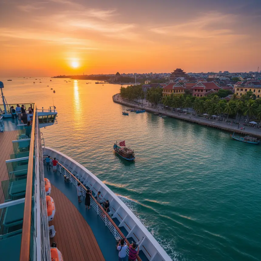 luxury cruise ship, Penang harbor, Southeast Asian ocean