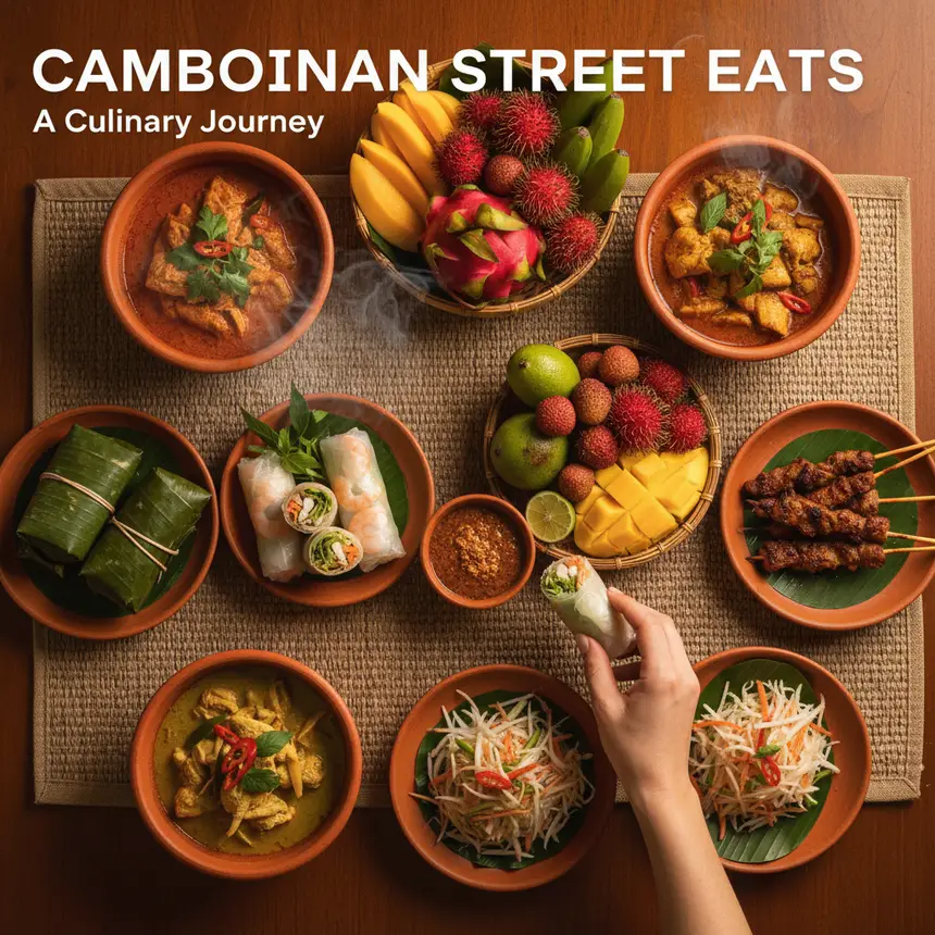 Cambodian street food, local market scene