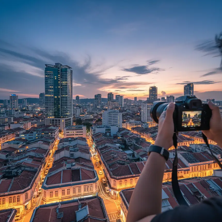 Penang city view, dusk, heritage city