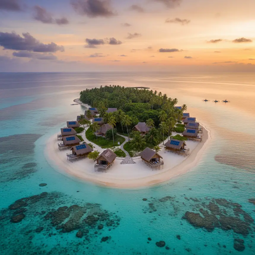 Gili Asahan aerial view, eco-friendly accommodations