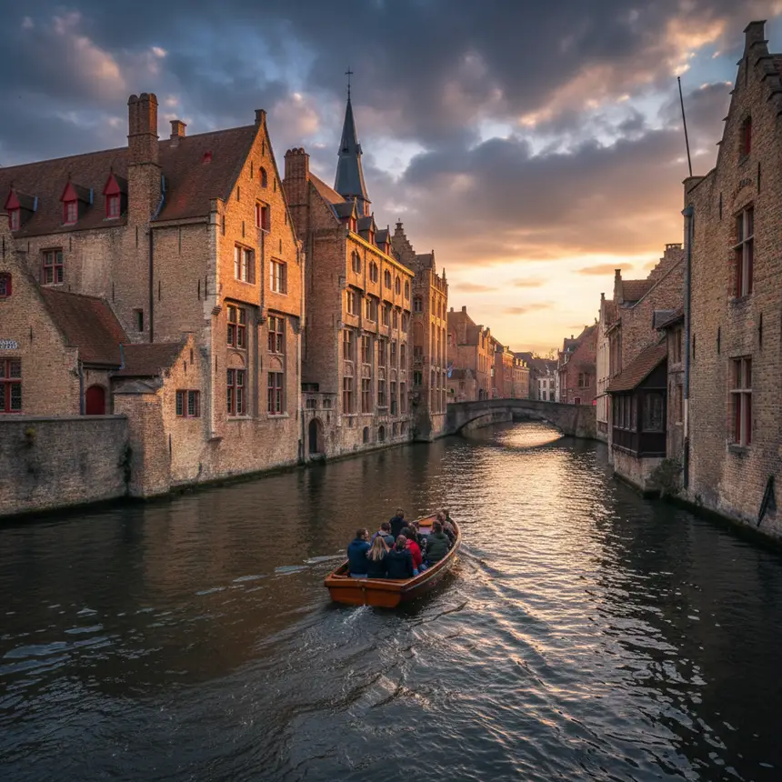 Bruges canal view, medieval architecture