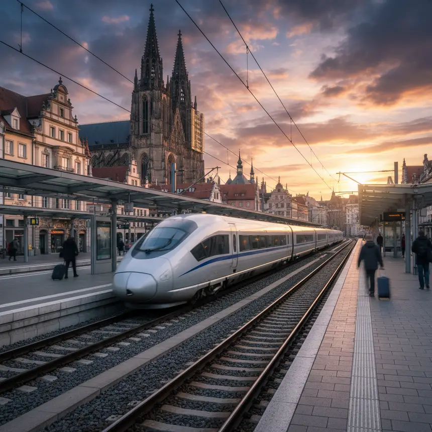European high-speed train station view