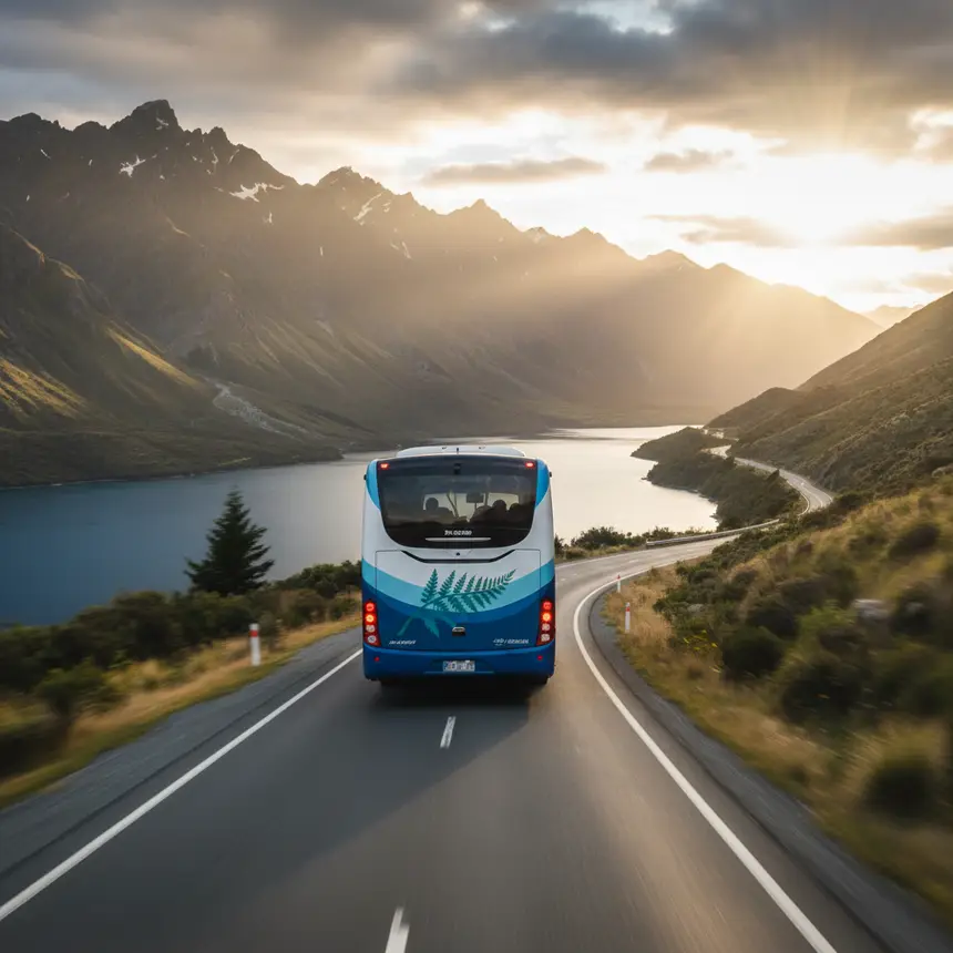 New Zealand bus journey through mountains