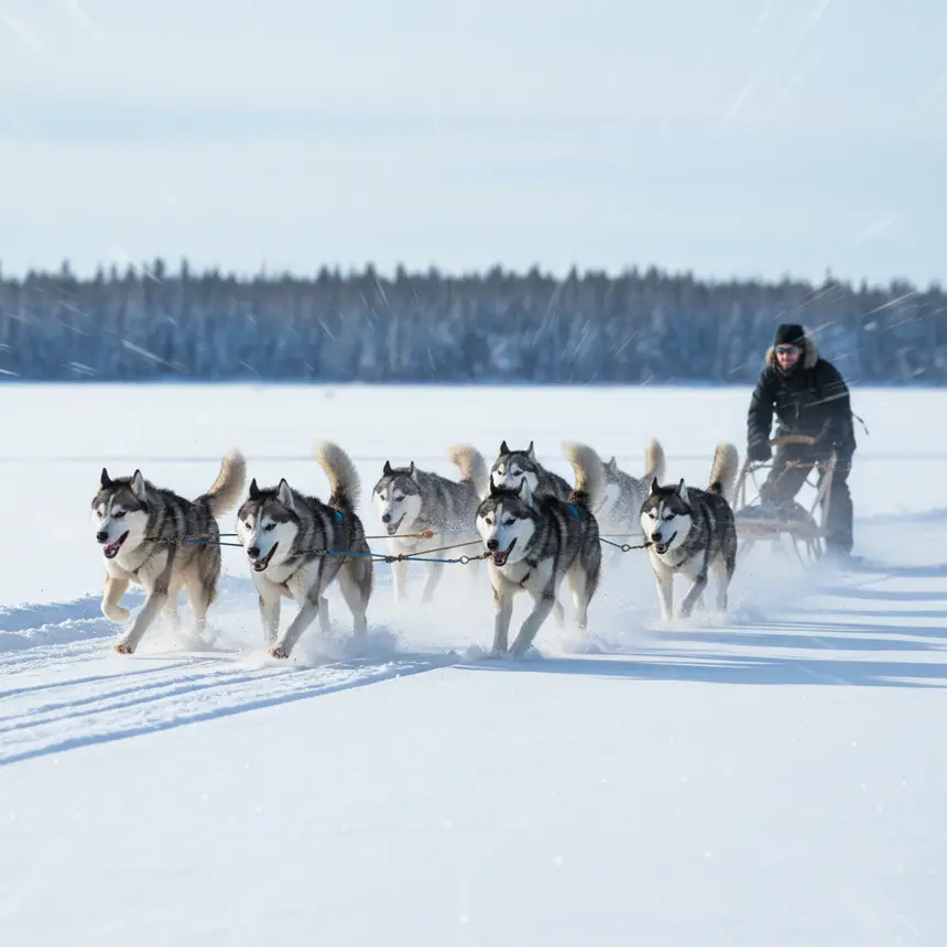 Husky sledding in action