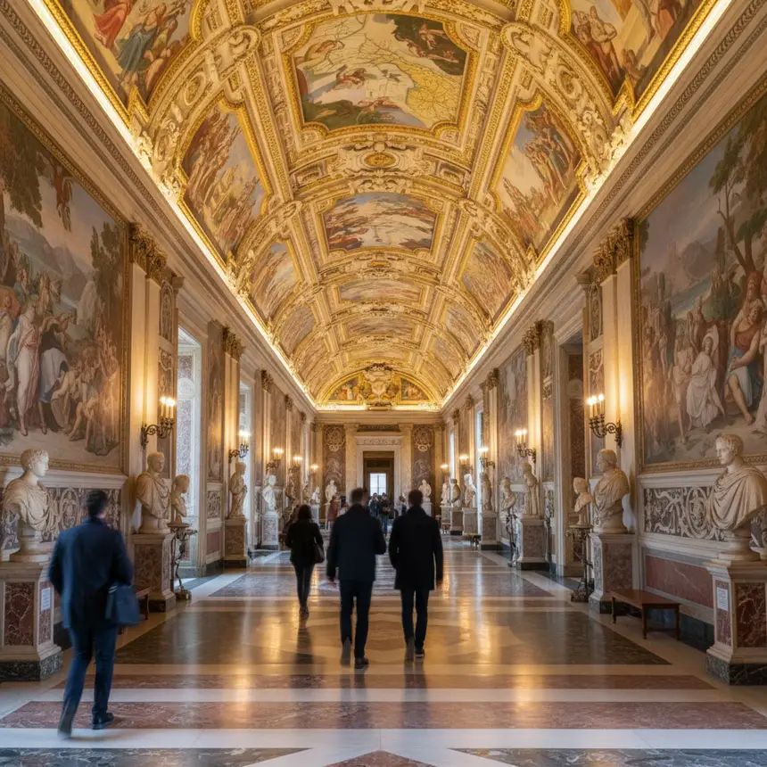 Inside Vatican Museums, Ceiling Frescoes, Sculptures