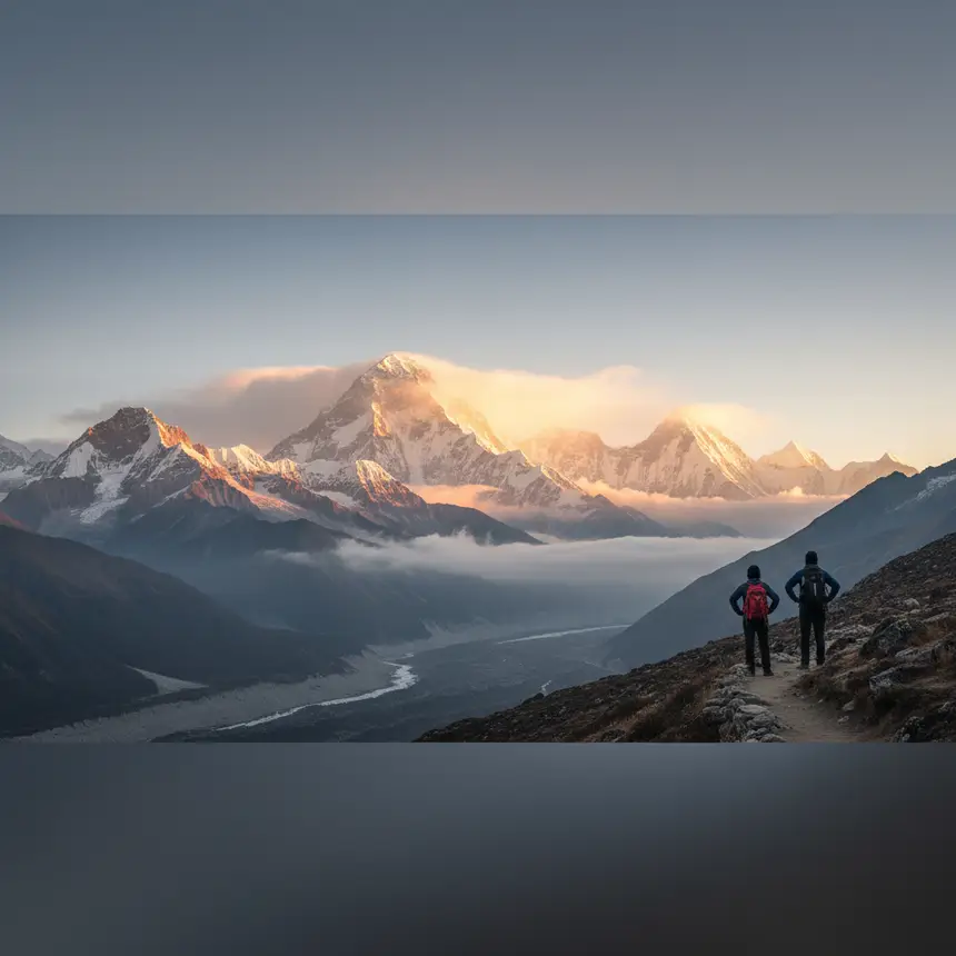 Himalayan mountain panorama sunrise